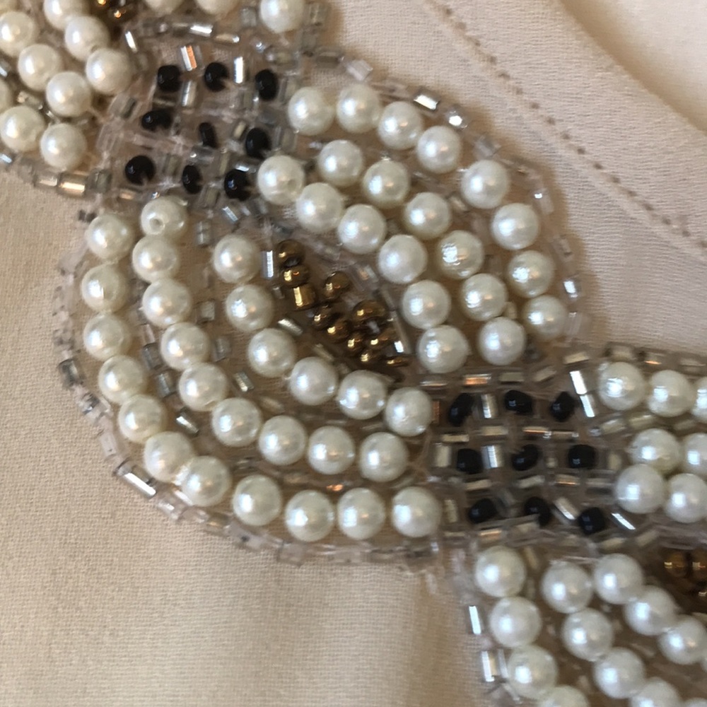 Philosophy sheer cream beaded scoop neck tank EUC